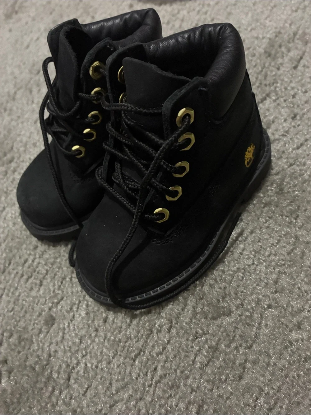 Timberland Kids Black Leather Boots with Gold Eyelets *New*